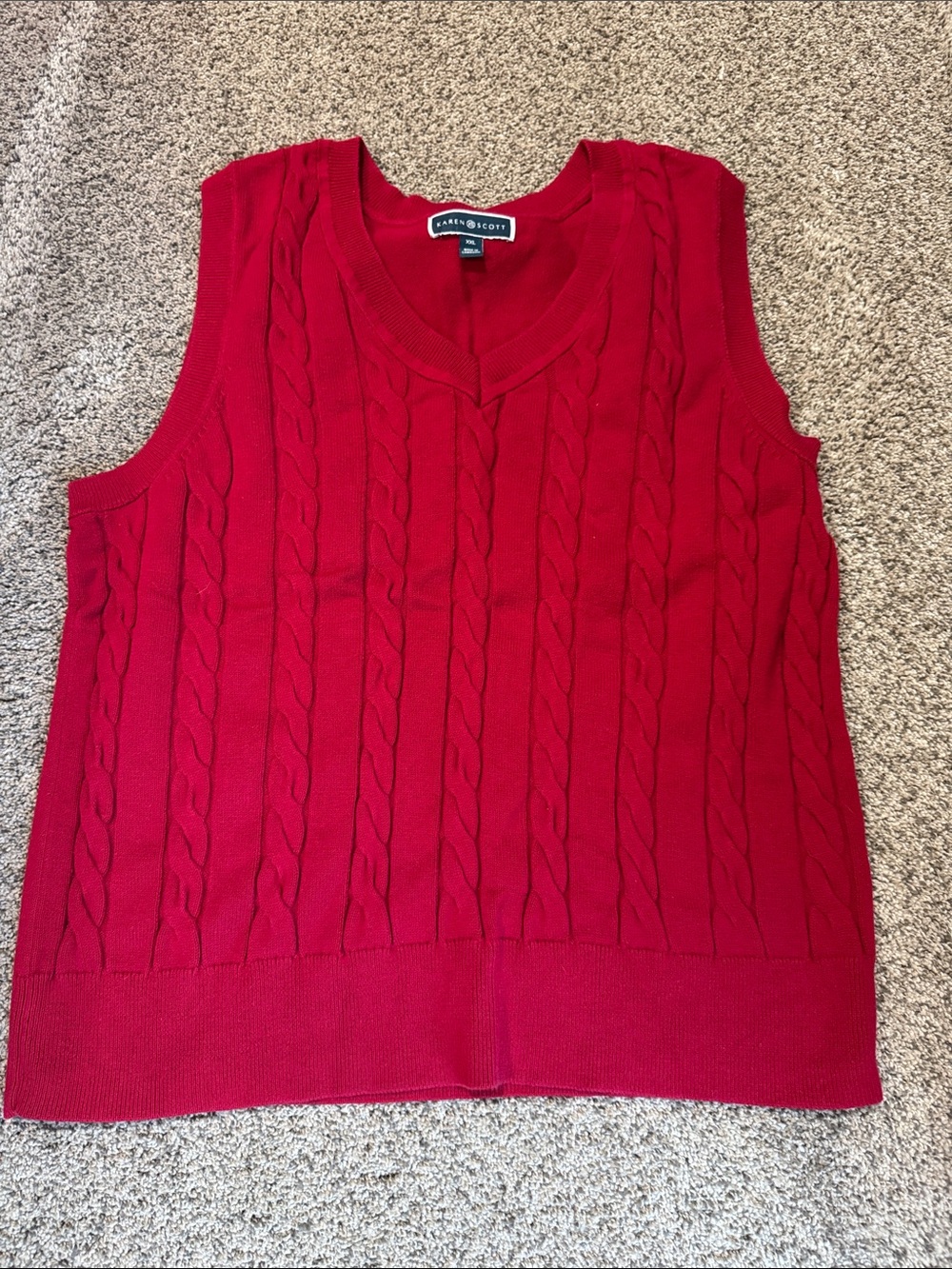Karen Scott Red Cable-Knit V-Neck Sweater Vest